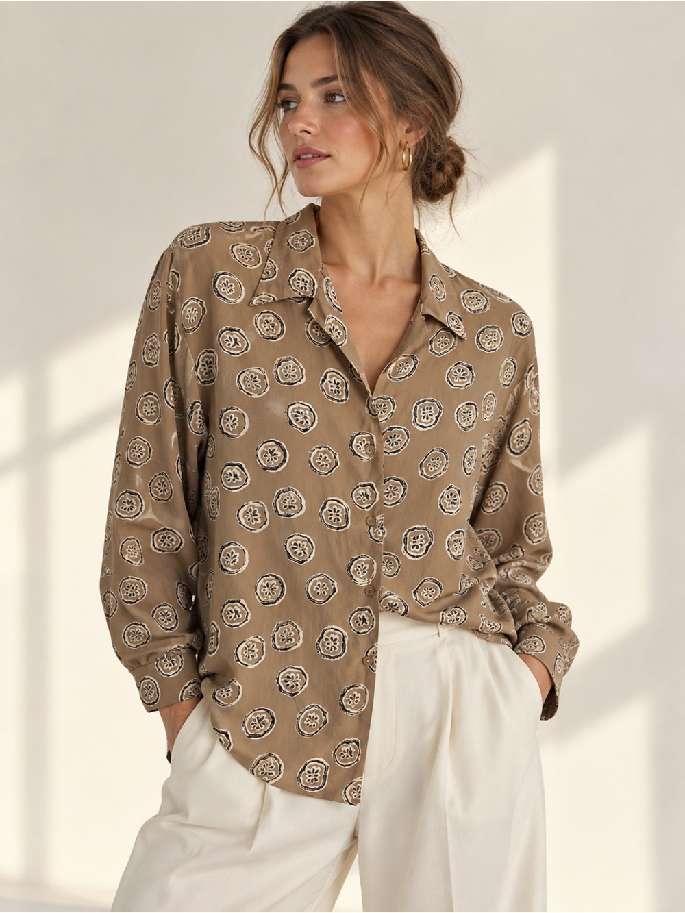 Vintage 100% Silk Medallion Print Blouse
